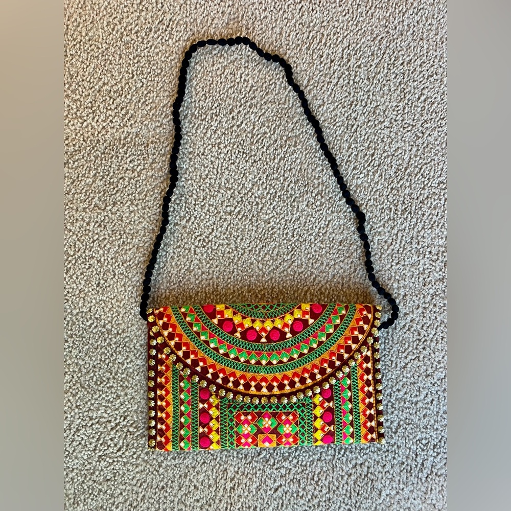 Embroidered Studded Multicolor Envelope Clutch - Picture 2 of 7